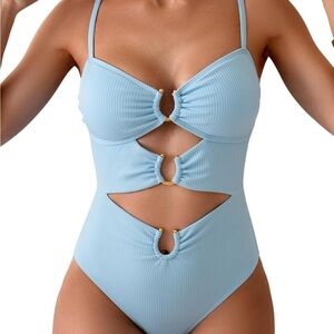 Elegant Light Blue Women's One Piece Swimsuit